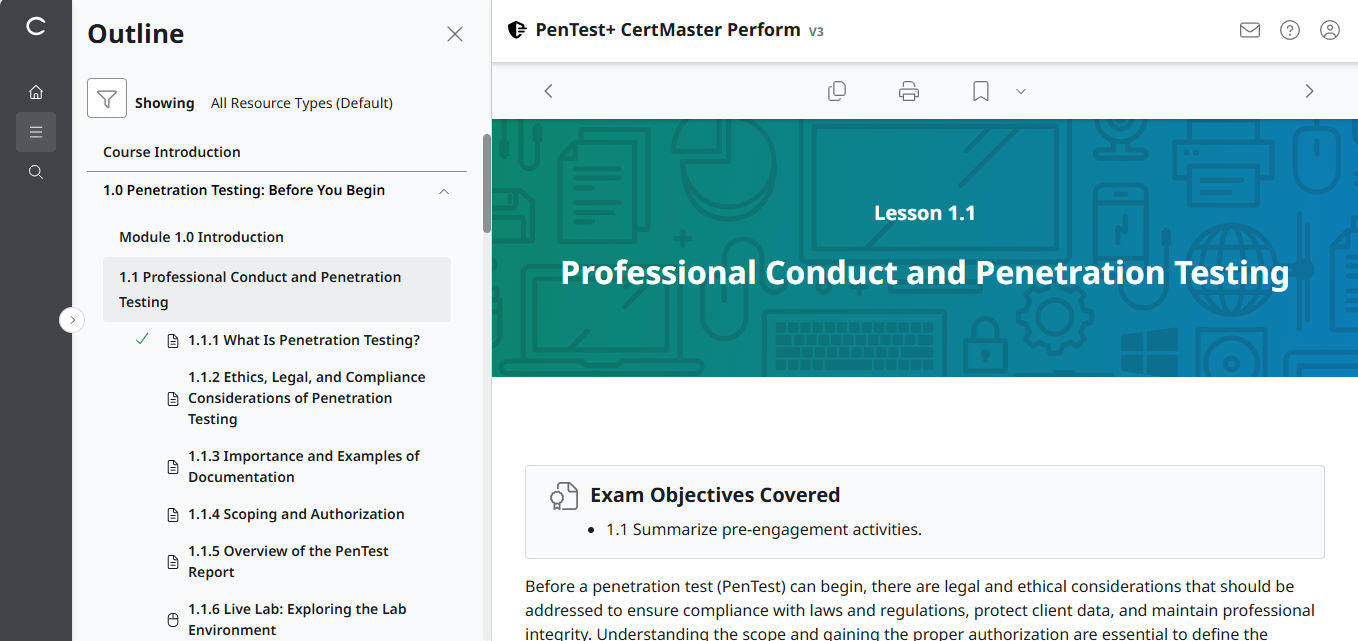 CertMaster Perform CompTIA PenTest+ PT0-003 (V3) (3 Month Access)