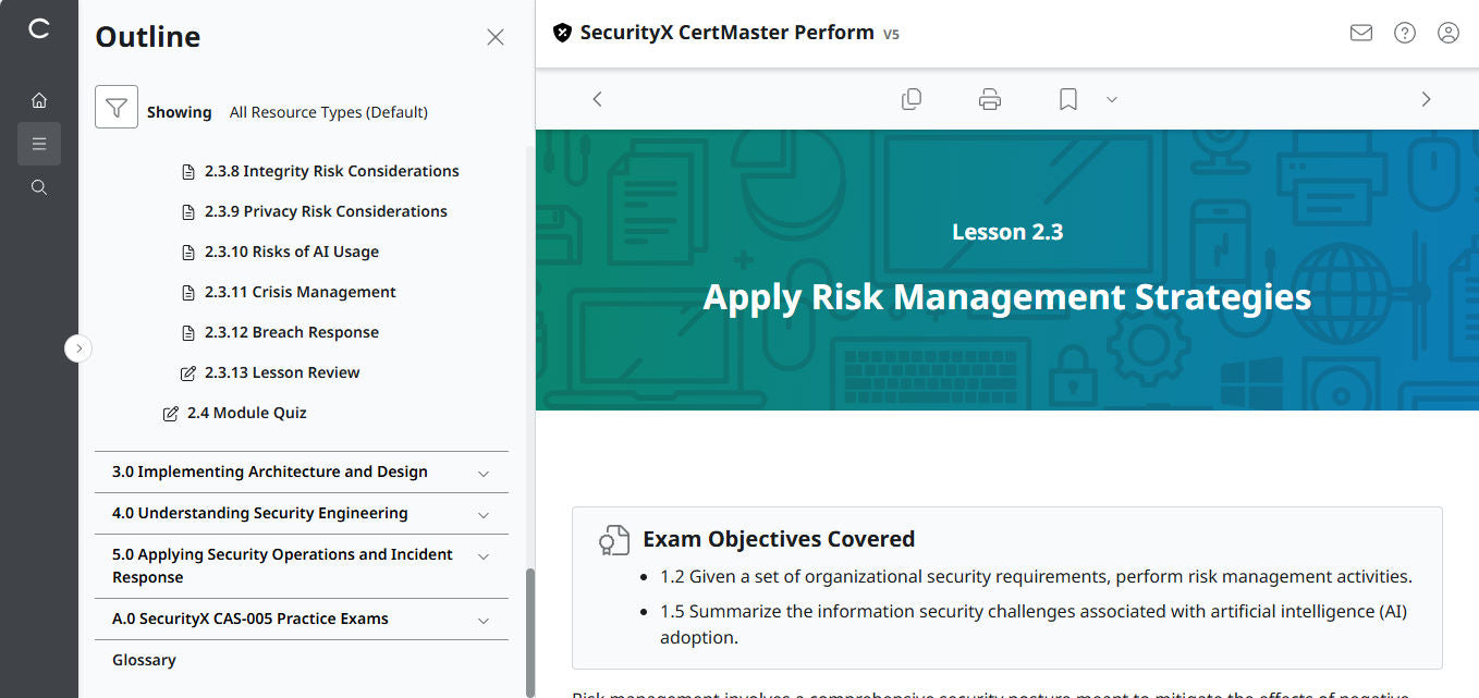 CertMaster Perform for CompTIA SecurityX (CASP+) CAS-005 3ヶ月アクセス(🛒特別オファー)