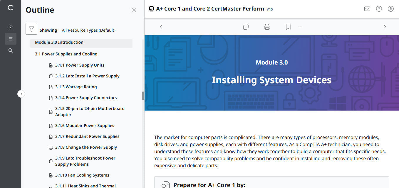 CompTIA A+ Core 1 &amp; 2 CertMaster Perform (V15) (4ヶ月アクセス) (🛒特別オファー)